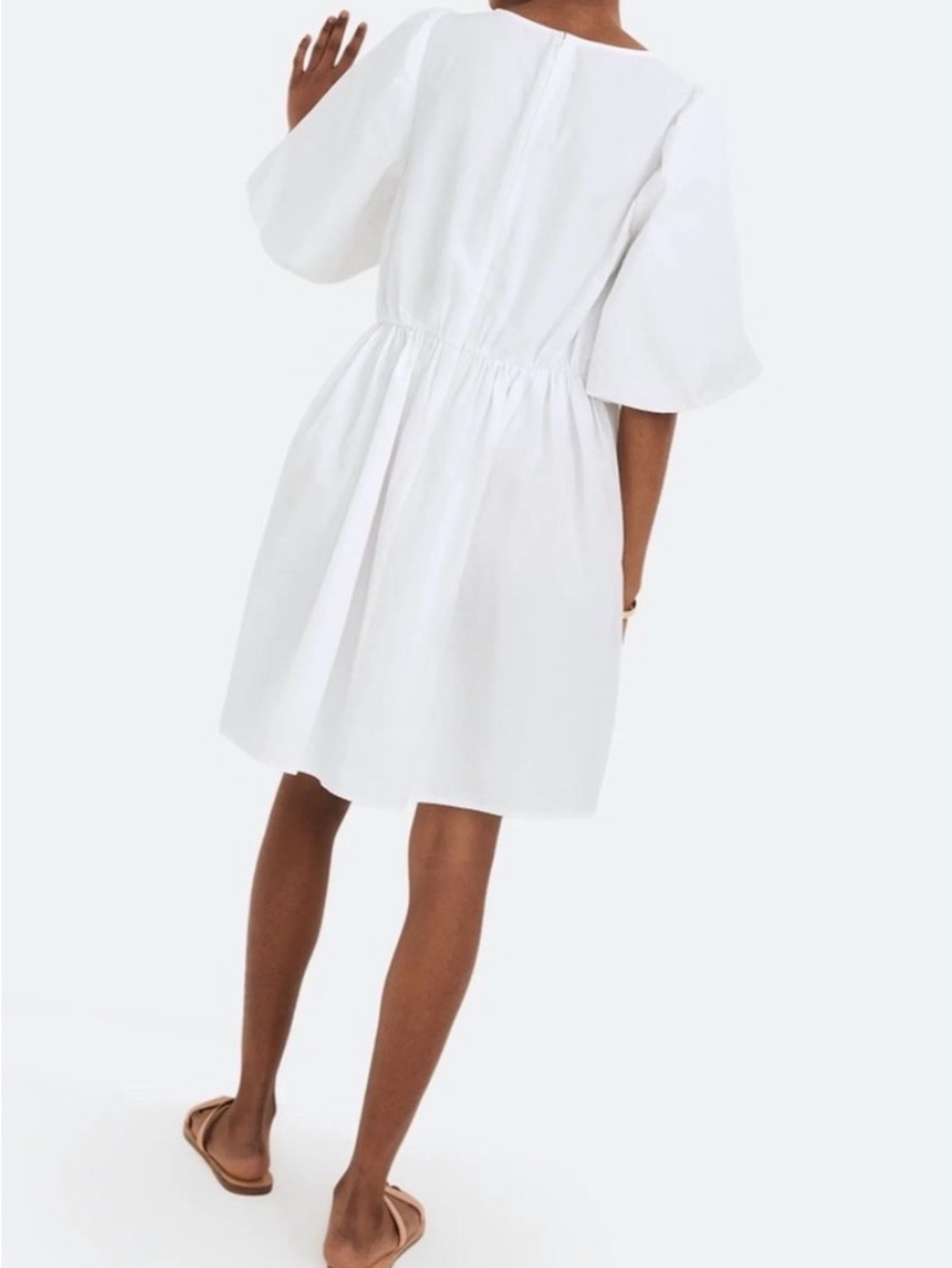 Madewell White Cotton Poplin Puff Sleeve Mini Dress Size 2 | Pockets - Picture 2 of 6